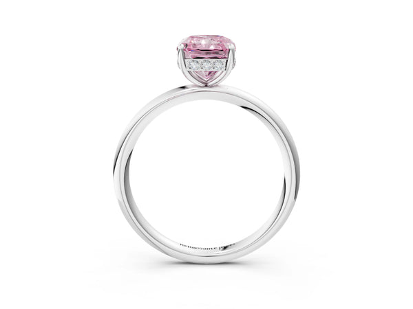 White Gold Radiant Cut Hidden Halo Solitaire Engagement Ring Setting for Fancy Pink Center with Plain Band