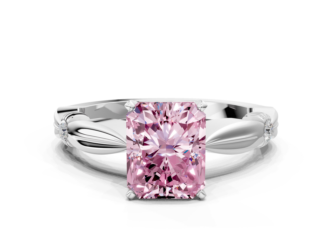 White gold Fancy Pink Radiant  Solitaire Diamond Twisted Band with Four-Prong Setting_59