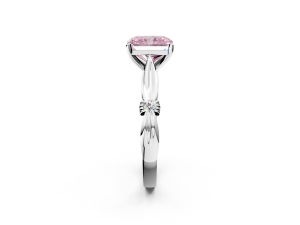 Platinum Fancy Pink Radiant  Solitaire Diamond Twisted Band with Four-Prong Setting