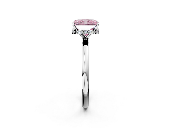 Platinum Fancy Pink Radiant  Solitaire Engagement Ring with Cathedral Band and Four-Prong Setting