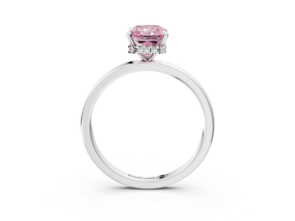 Platinum Fancy Pink Radiant  Solitaire Engagement Ring with Cathedral Band and Four-Prong Setting
