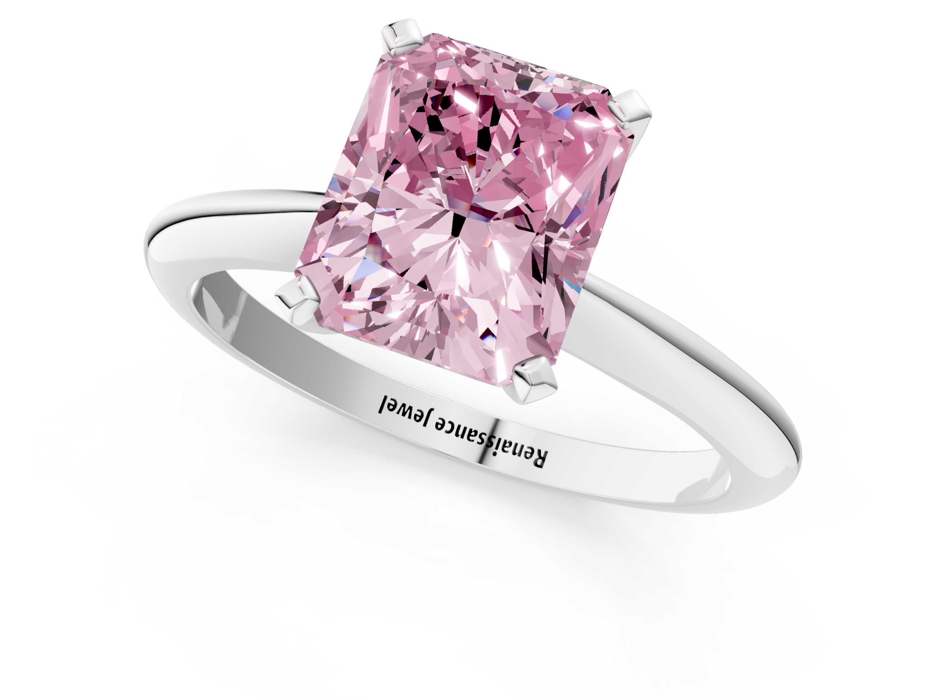 White gold Fancy Pink Radiant  Solitaire Engagement Ring with Classic Band and Four-Prong Setting_88