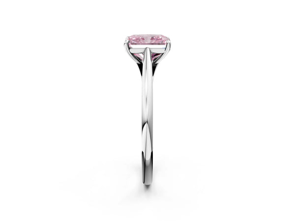 White gold Fancy Pink Radiant  Solitaire Engagement Ring with Four-Prong Setting and Classic Band