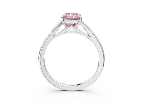 White gold Fancy Pink Radiant  Solitaire Engagement Ring with Four-Prong Setting and Classic Band