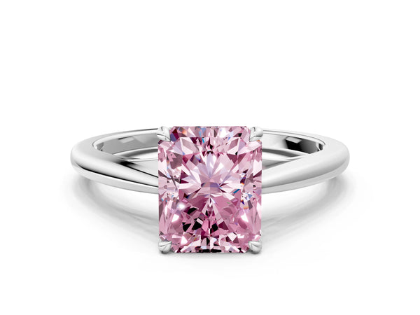White gold Fancy Pink Radiant  Solitaire Engagement Ring with Four-Prong Setting and Classic Band