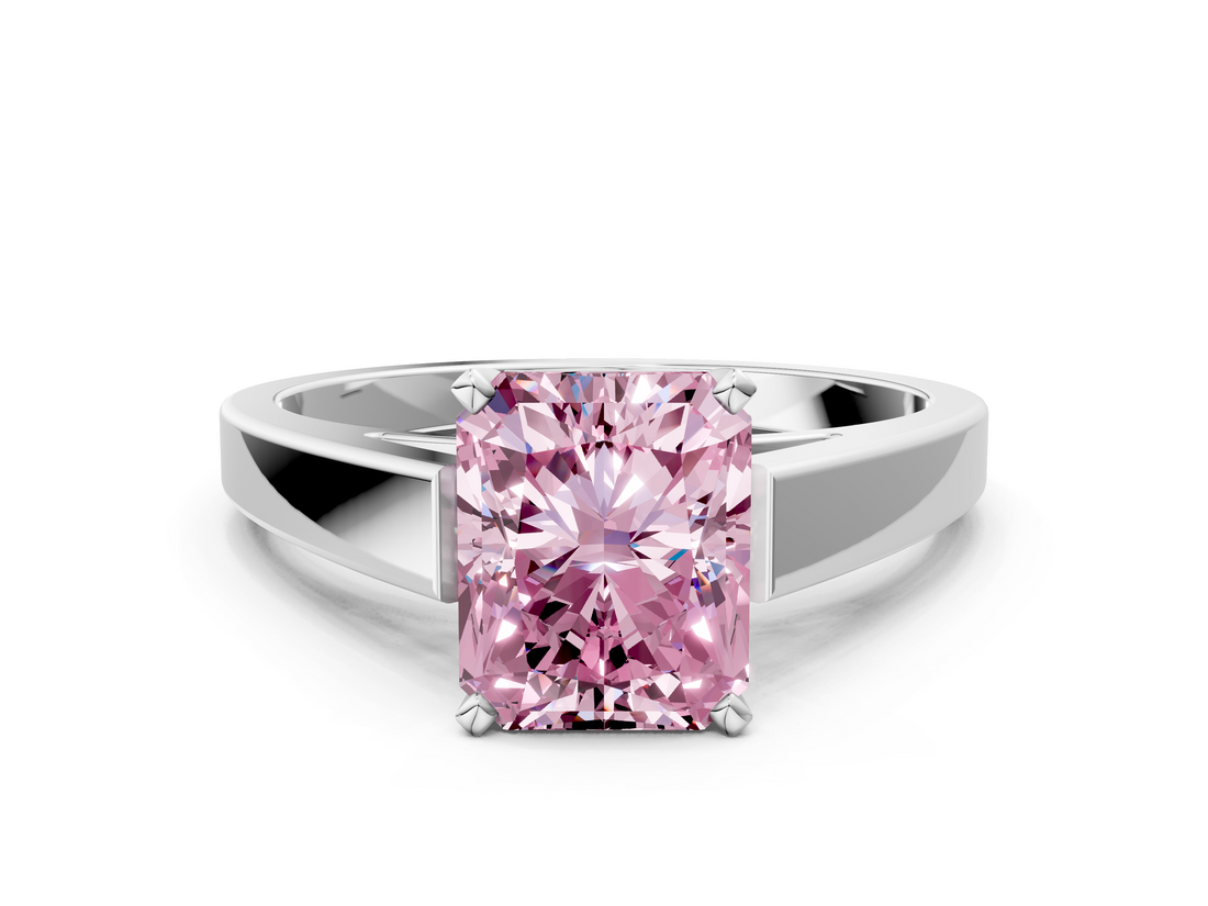 White gold Fancy Pink Radiant  Solitaire Engagement Ring with Four-Prong Setting and Tapered Band_3