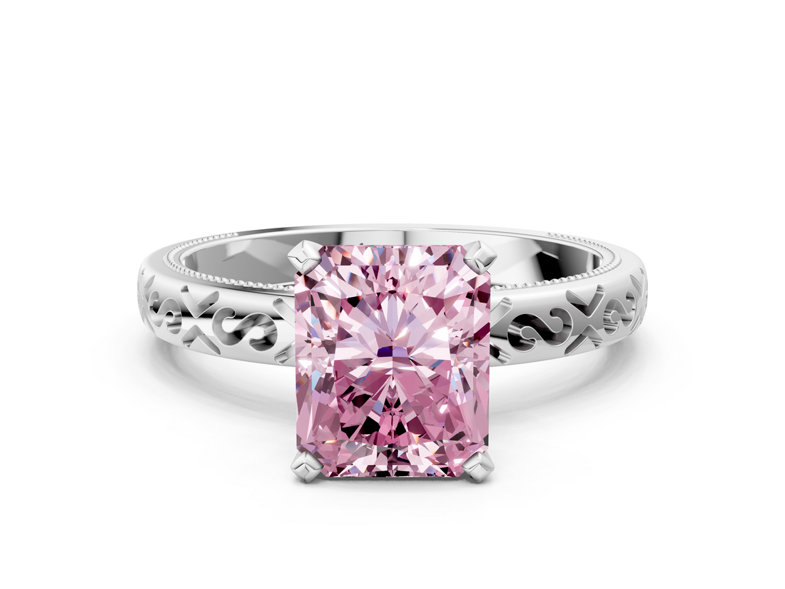 White gold Fancy Pink Radiant  Solitaire Engagement Ring with Scrollwork Band and Four-Prong Setting_158