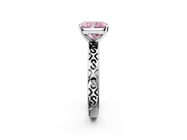 White gold Fancy Pink Radiant  Solitaire Engagement Ring with Scrollwork Band and Four-Prong Setting