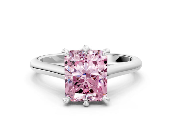 White gold Fancy Pink Radiant  Solitaire Engagement Ring with Six-Prong Setting and Classic Band