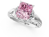 White gold Fancy Pink Radiant  Solitaire Filigree Engagement Ring with Halo and Prong Setting_29