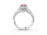 White gold Fancy Pink Radiant  Solitaire Filigree Engagement Ring with Halo and Prong Setting_31
