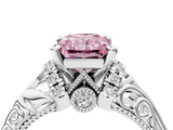White gold Fancy Pink Radiant  Solitaire Filigree Engagement Ring with Halo and Prong Setting_65