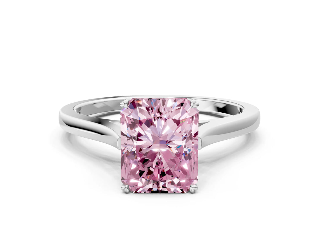 White gold Fancy Pink Radiant  Solitaire Heart Prong Engagement Ring with Tapered Band_55
