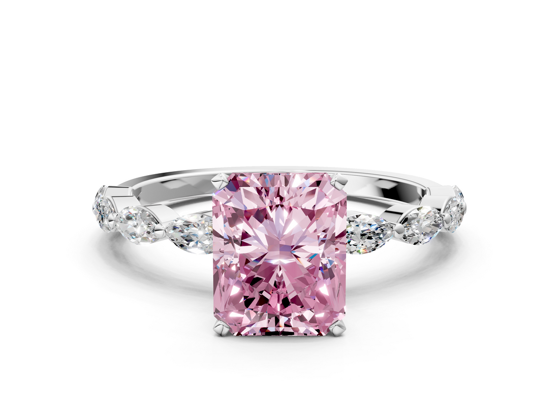 White gold Fancy Pink Radiant  Solitaire Marquise Side Stone Prong Setting Ring_44