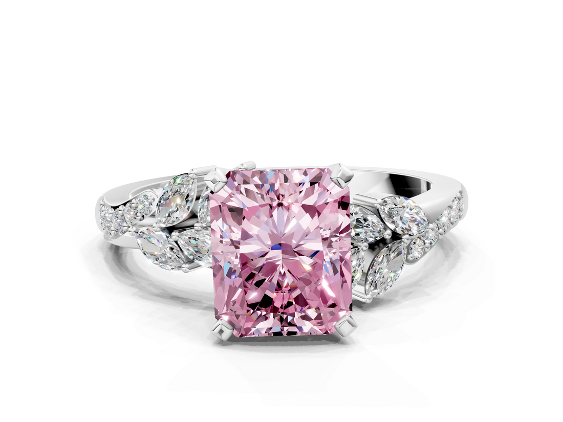 White gold Fancy Pink Radiant  Solitaire Marquise Twist Band with Six-Prong Setting_40