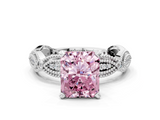 White gold Fancy Pink Radiant  Solitaire Milgrain Diamond Engagement Ring with Bezel and Marquise Band_143