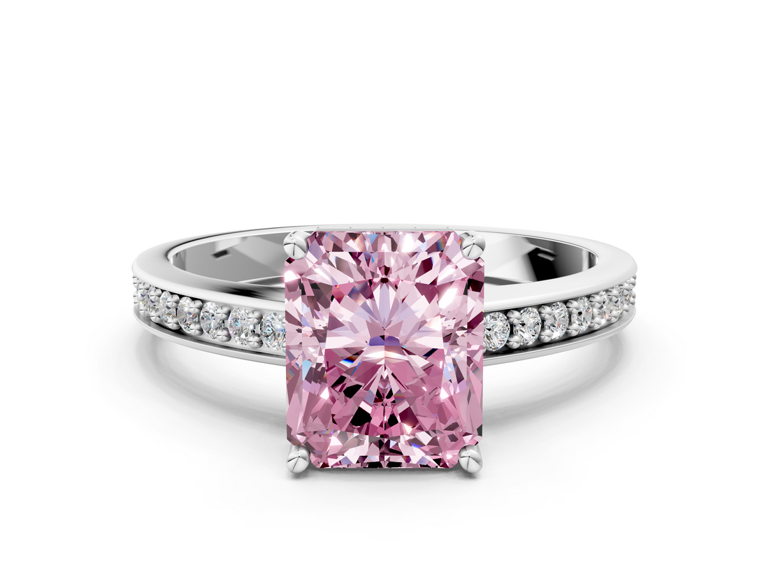 White gold Fancy Pink Radiant  Solitaire Pavé Band Prong Setting Ring_20