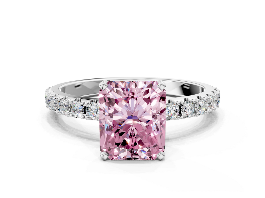 White gold Fancy Pink Radiant  Solitaire Pavé Band with Four-Prong Setting_166