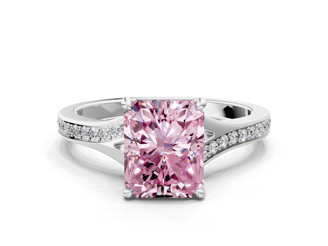 White gold Fancy Pink Radiant  Solitaire Pavé Band with Four-Prong Setting_28