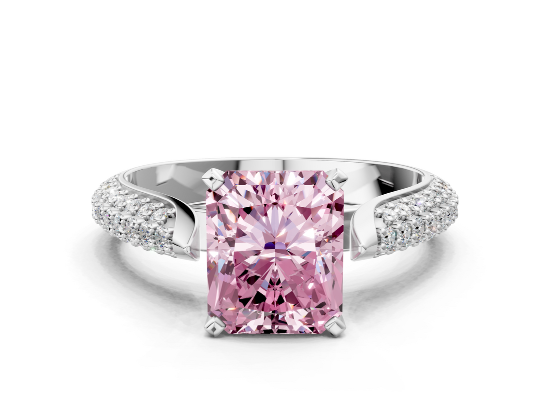 White gold Fancy Pink Radiant  Solitaire Pavé Diamond Engagement Ring with Four-Prong Setting_116