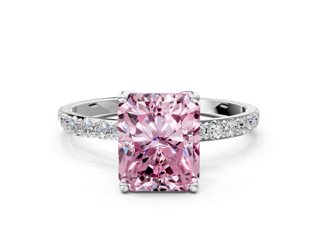 White gold Fancy Pink Radiant  Solitaire Pavé Diamond Engagement Ring with Four-Prong Setting_25
