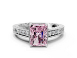 White gold Fancy Pink Radiant  Solitaire Pavé Diamond Milgrain Engagement Ring with Four-Prong Setting_3