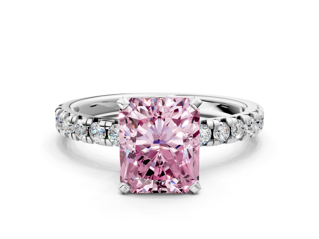 White gold Fancy Pink Radiant  Solitaire Pave Diamond Engagement Ring with Four-Prong Setting_241