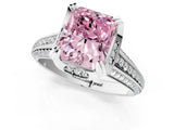 White gold Fancy Pink Radiant  Solitaire Pave Split Shank Ring with Four-Prong Setting_126