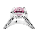 White gold Fancy Pink Radiant  Solitaire Pave Split Shank Ring with Four-Prong Setting_129