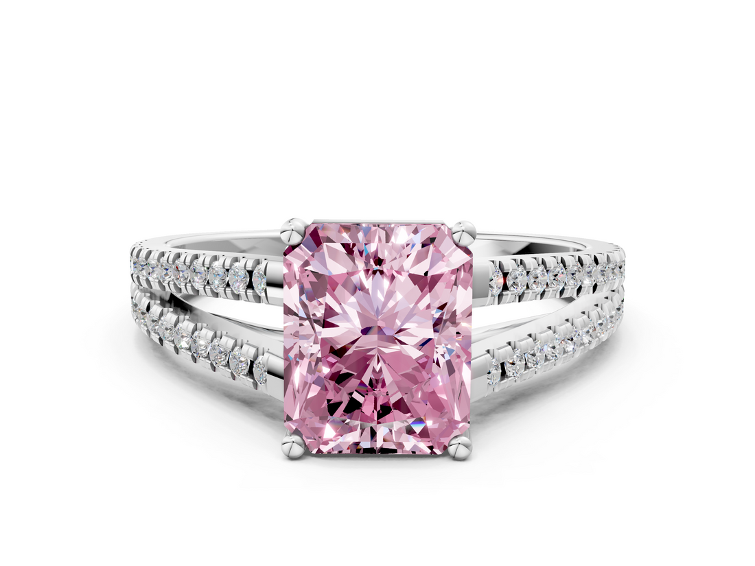 White gold Fancy Pink Radiant  Solitaire Split Shank Pavé Diamond Engagement Ring_371