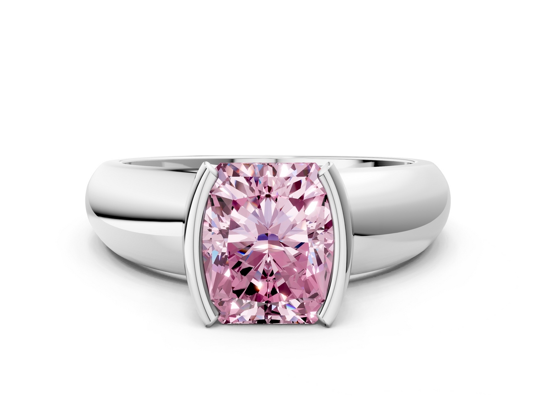 White gold Fancy Pink Radiant  Solitaire Tension Set Diamond Ring with Wide Band_37