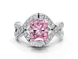 White gold Fancy Pink Radiant  Solitaire Twist Band Pavé Diamond Engagement Ring_32