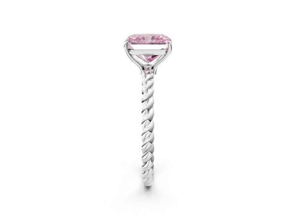 White Gold Radiant Cut Twisted Solitaire Engagement Ring Setting for Fancy Pink Center