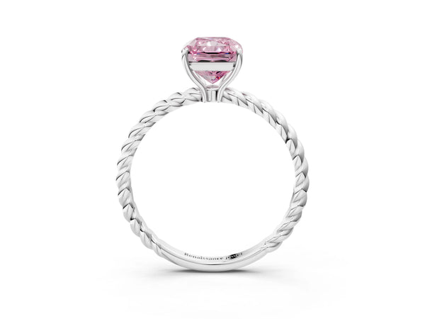 Platinum Fancy Pink Radiant  Solitaire Twist Band Ring with Four-Prong Setting