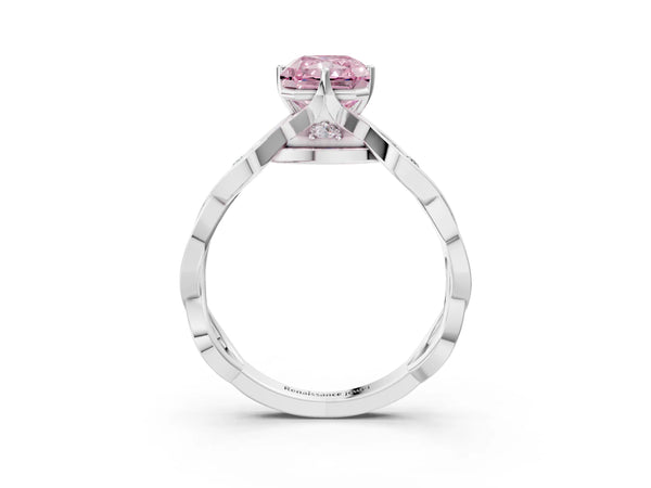 White Gold Radiant Cut Accented Twist Engagement Ring Setting for Fancy Pink Center