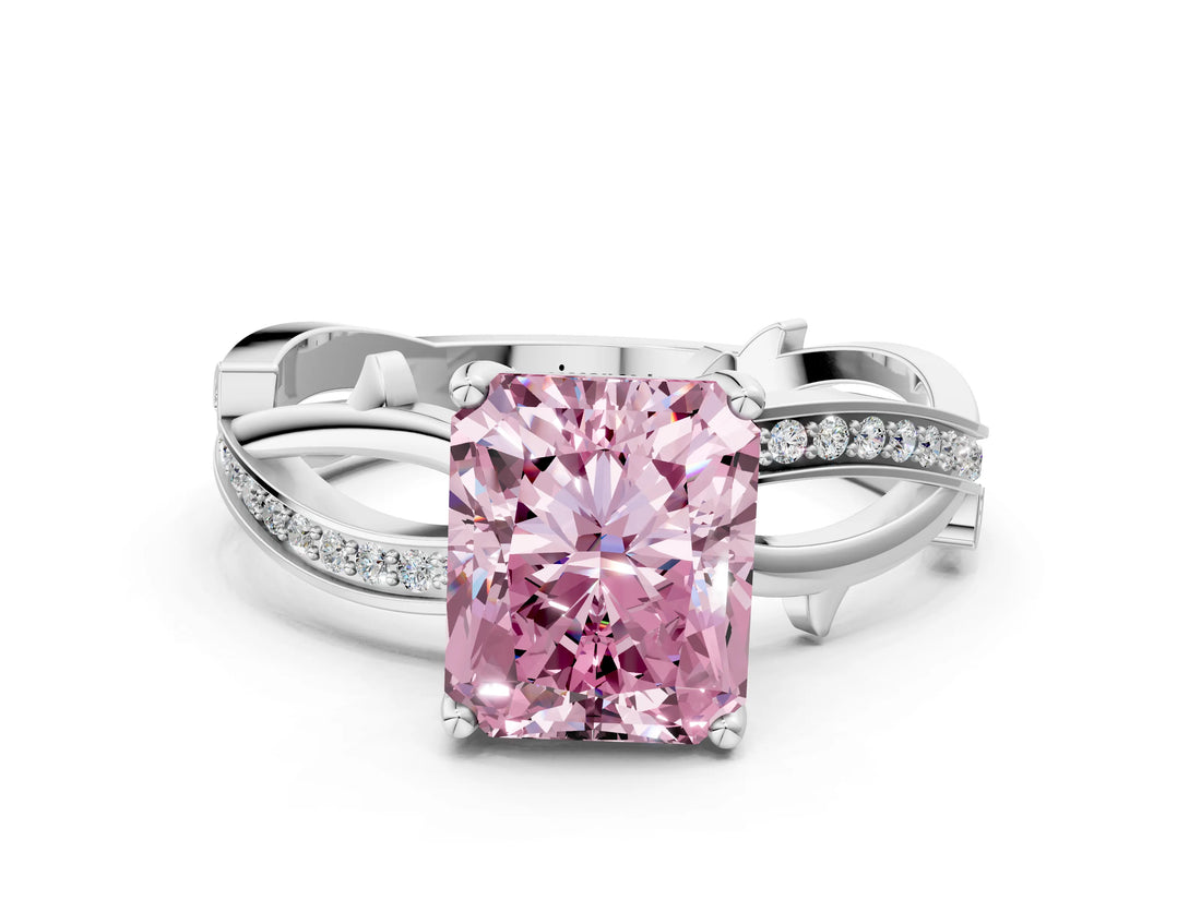 White gold Fancy Pink Radiant  Solitaire Twist Band with Pavé Accents and Four-Prong Setting_20