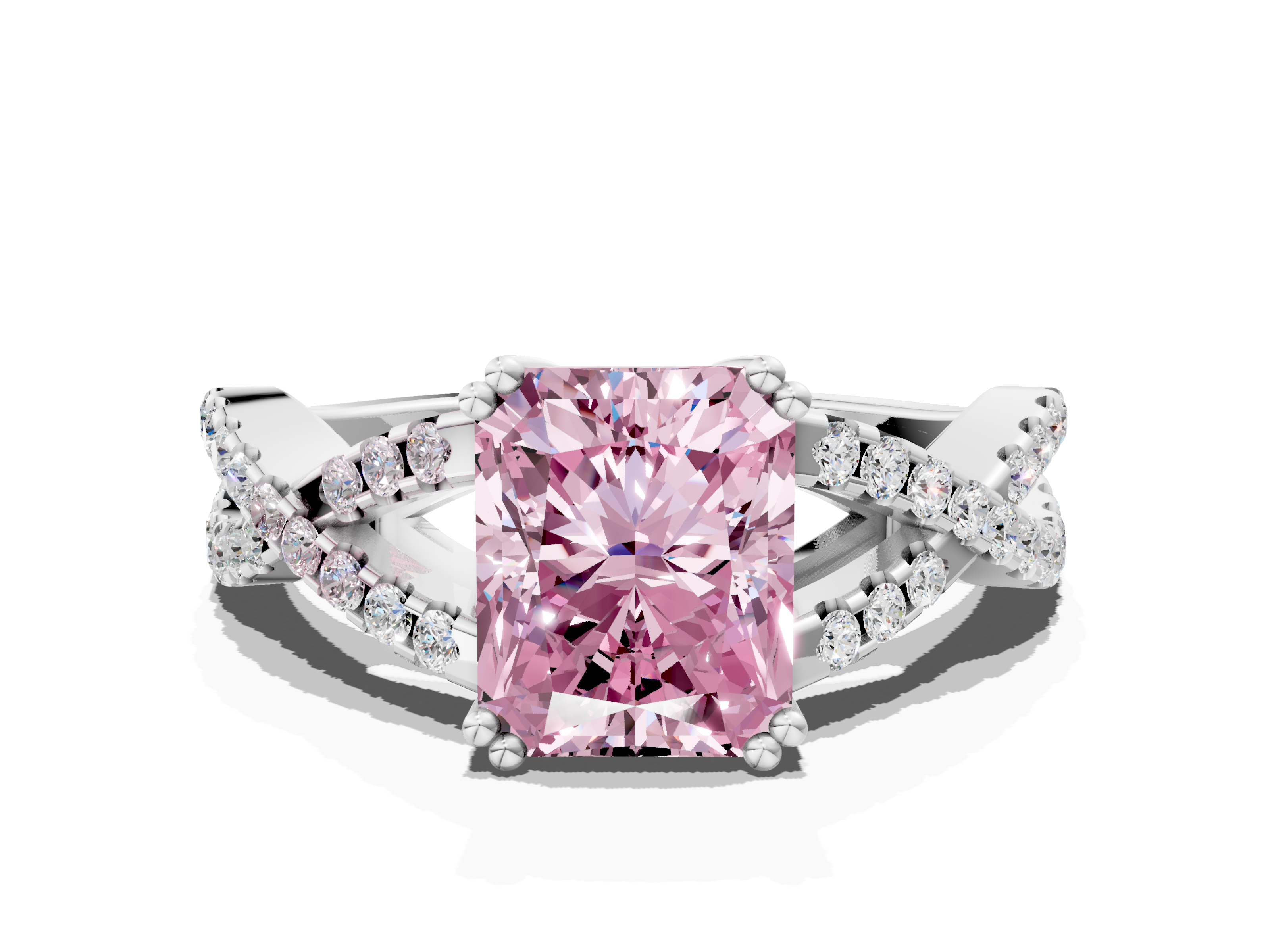 White gold Fancy Pink Radiant  Solitaire Twist Band with Pavé Setting and Four-Prong Setting_31