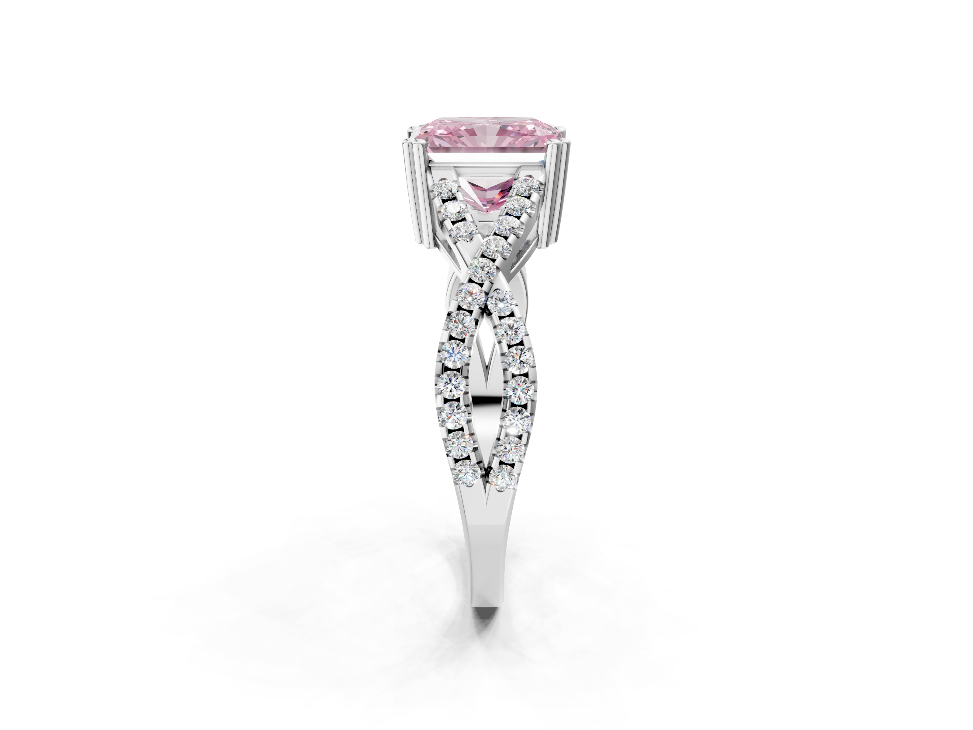 White gold Fancy Pink Radiant  Solitaire Twist Band with Pavé Setting and Four-Prong Setting_32