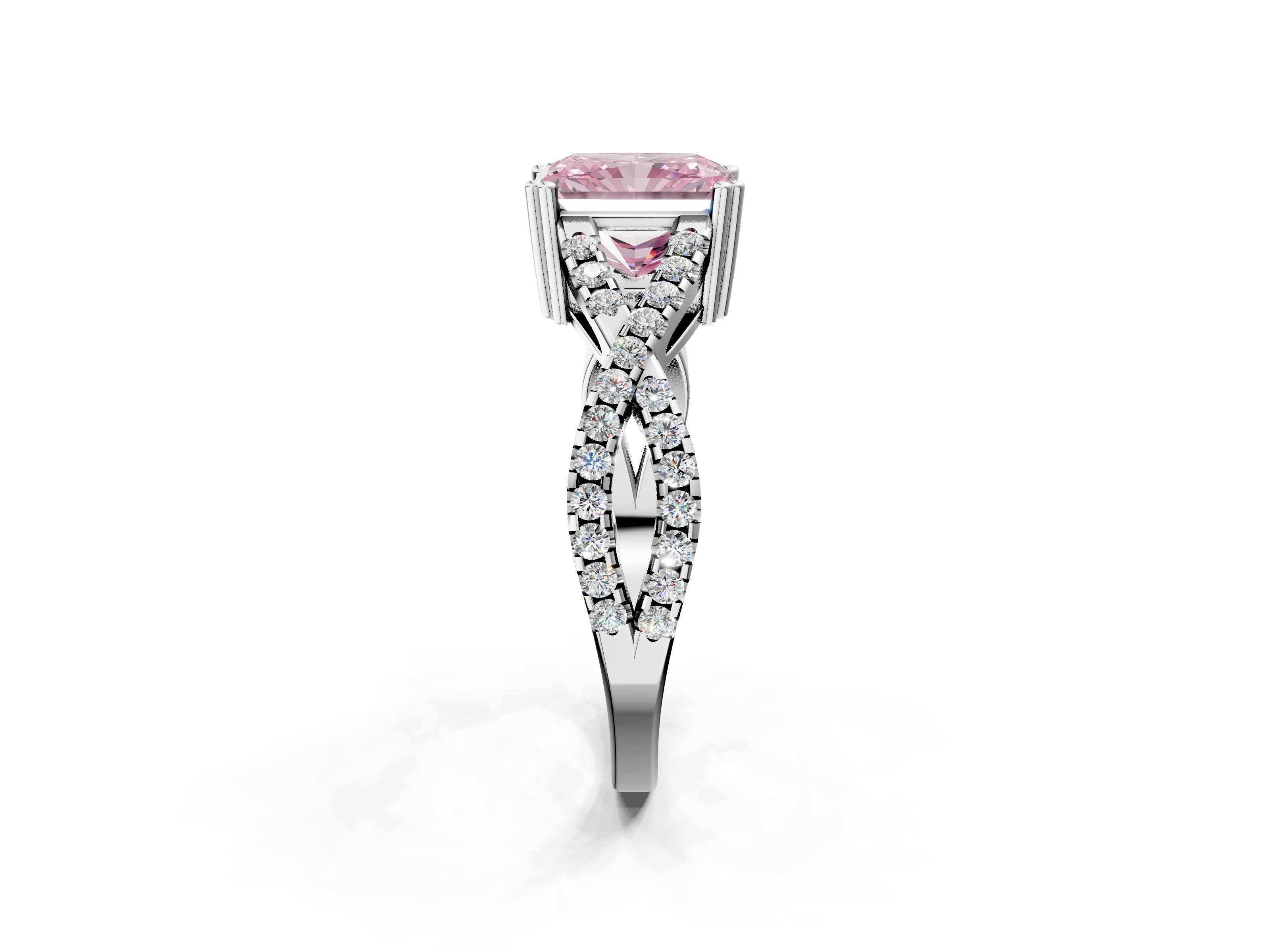 White gold Fancy Pink Radiant  Solitaire Twist Band with Pavé Setting and Four-Prong Setting_33