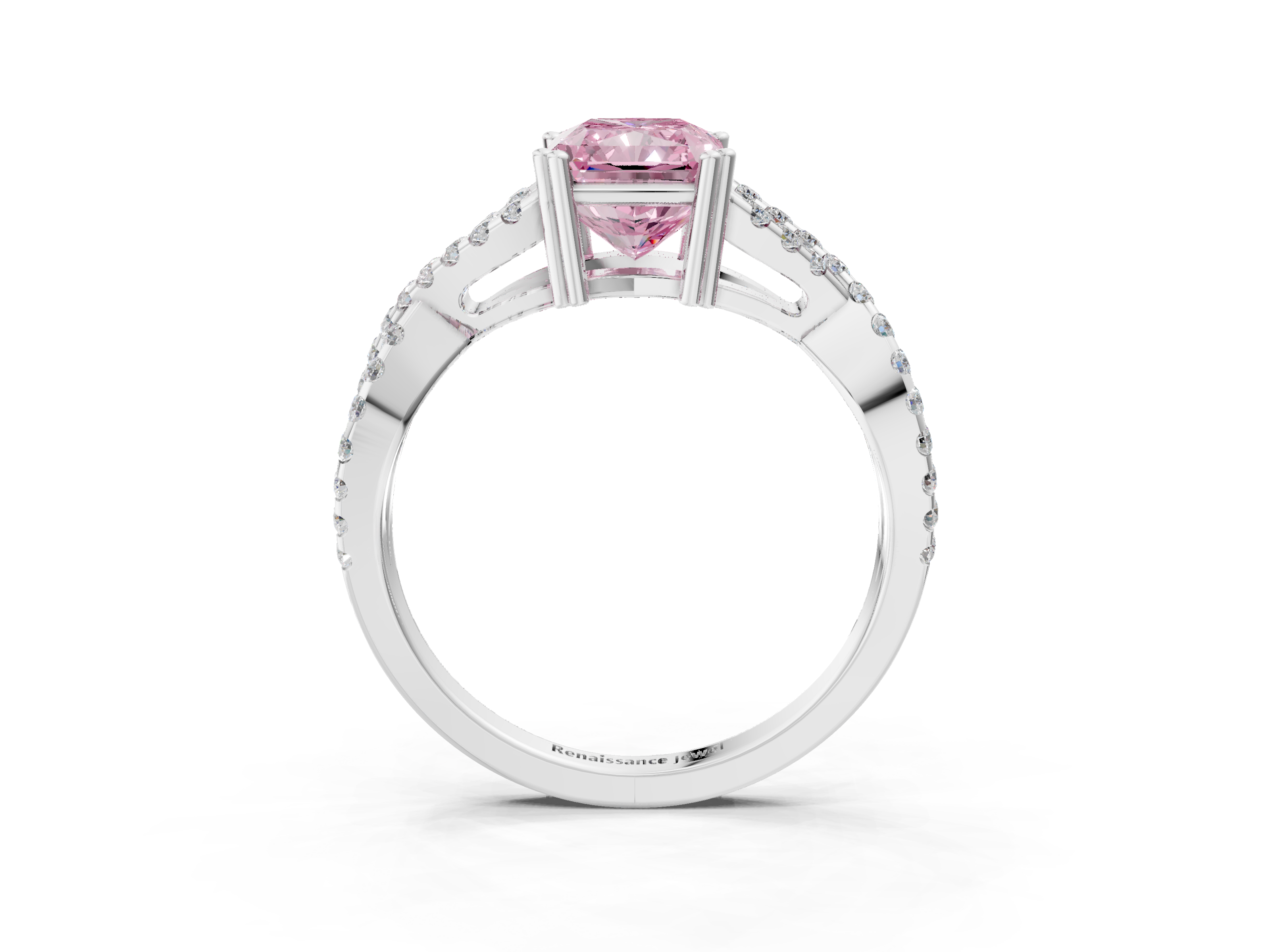 White gold Fancy Pink Radiant  Solitaire Twist Band with Pavé Setting and Four-Prong Setting_34