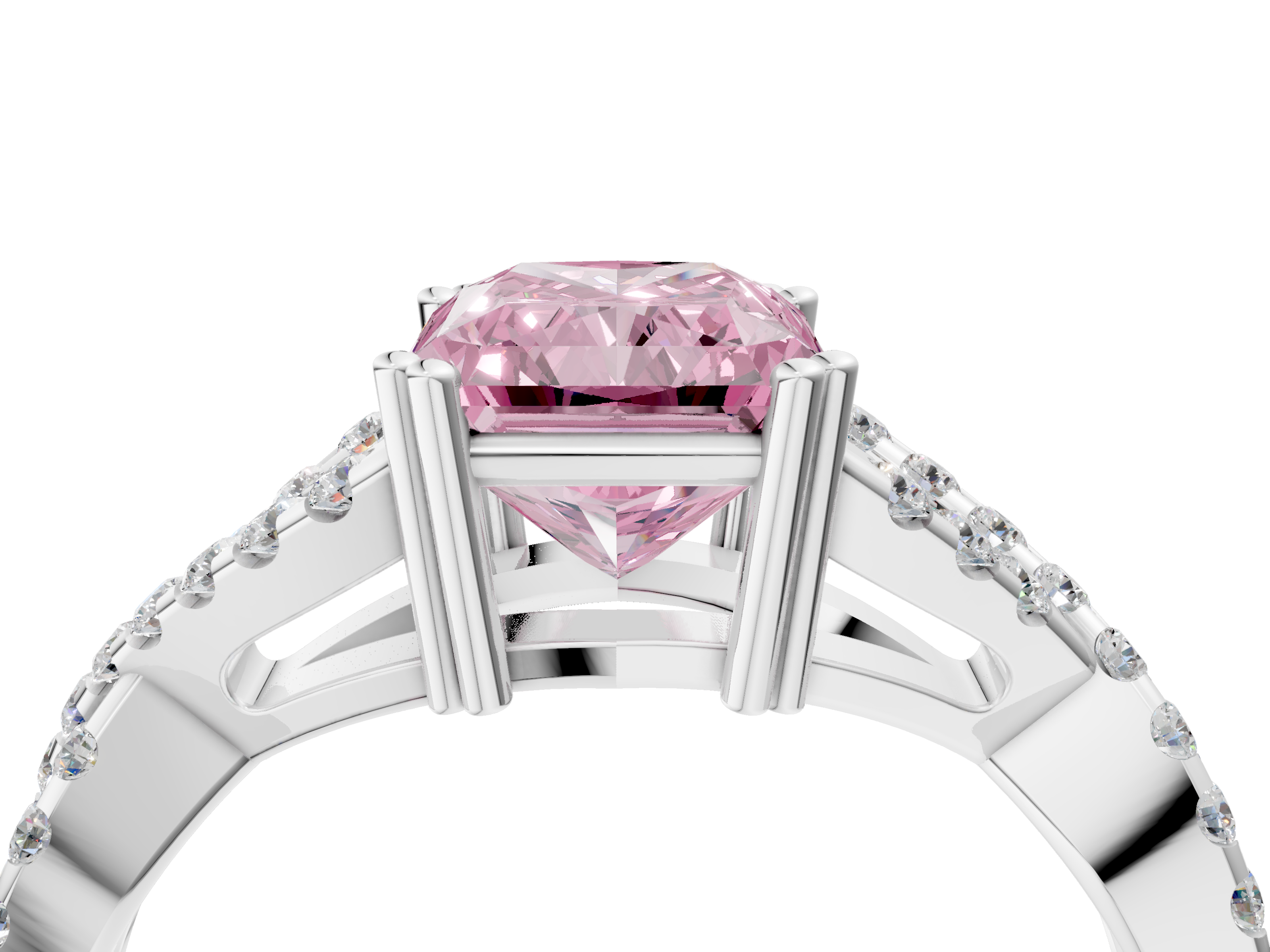 White gold Fancy Pink Radiant  Solitaire Twist Band with Pavé Setting and Four-Prong Setting_35