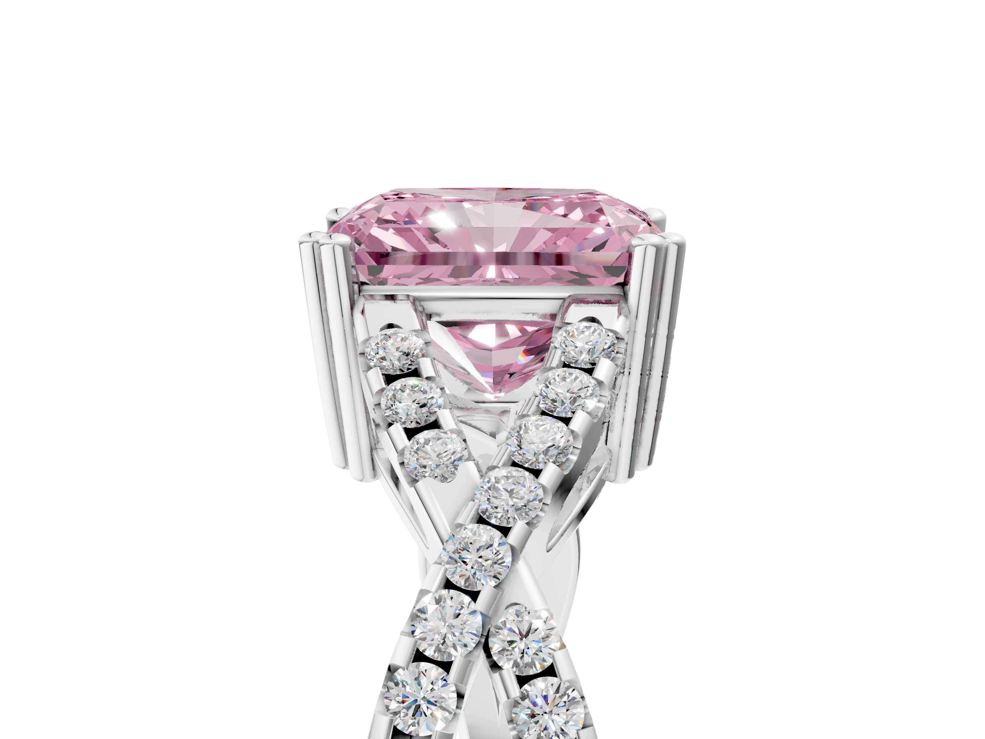 White gold Fancy Pink Radiant  Solitaire Twist Band with Pavé Setting and Four-Prong Setting_36