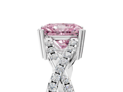 White gold Fancy Pink Radiant  Solitaire Twist Band with Pavé Setting and Four-Prong Setting_36