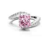 White gold Fancy Pink Radiant  Solitaire Twist Band with Pave Set Diamonds and Four-Prong Setting_107