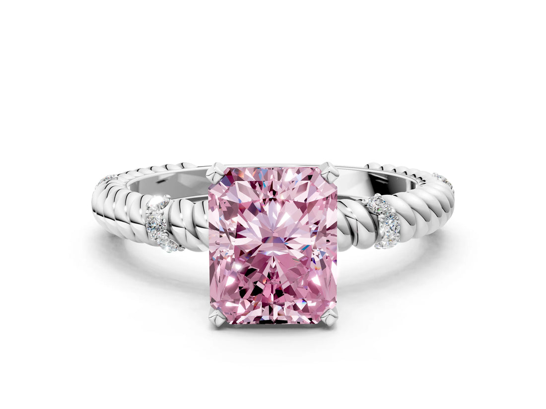 White gold Fancy Pink Radiant  Solitaire Twisted Band Prong Set Engagement Ring_61