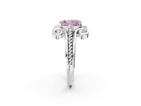 White gold Fancy Pink Radiant  Solitaire Twisted Band Scroll Prong Ring