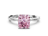 White gold Fancy Pink Radiant  Solitaire Twisted Band with Bead Prong Setting_409
