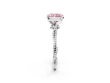 White gold Fancy Pink Radiant  Solitaire Twisted Band with Bead Prong Setting_410