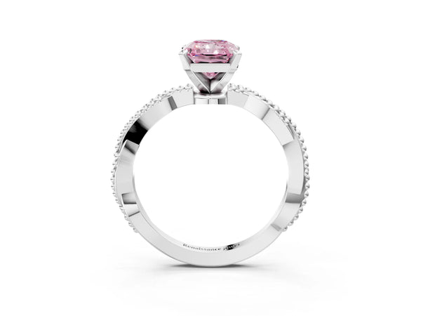 White gold Fancy Pink Radiant  Solitaire Twisted Band with Bead Prong Setting