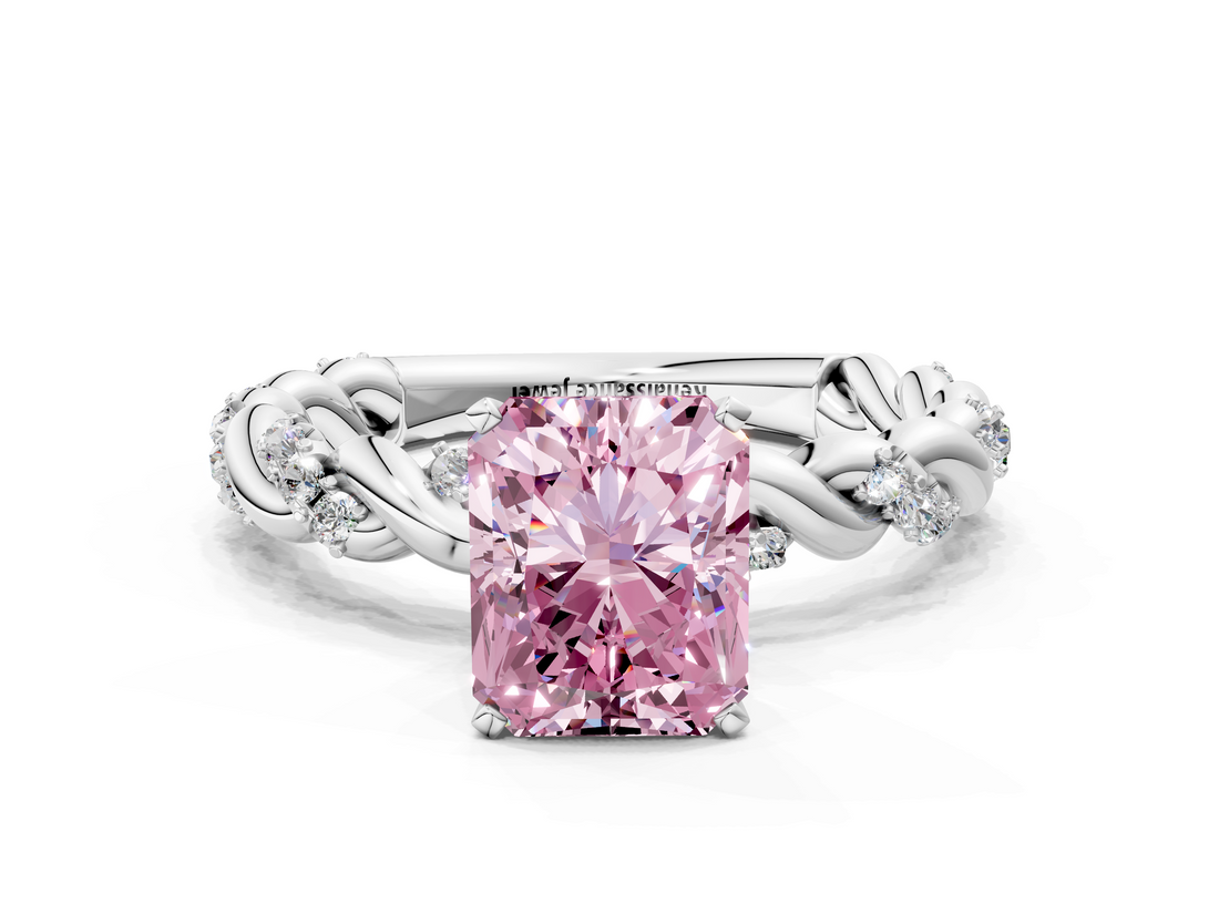 White gold Fancy Pink Radiant  Solitaire Twisted Band with Pavé Accents and Four-Prong Setting_3